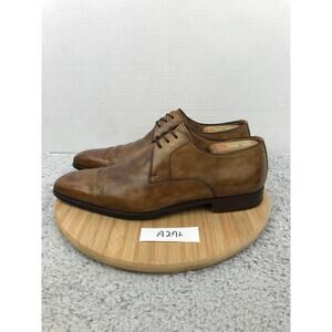 Magnanni Mens 11 Brown Leather Plain Toe Career Office Oxford Derby Dress Shoe